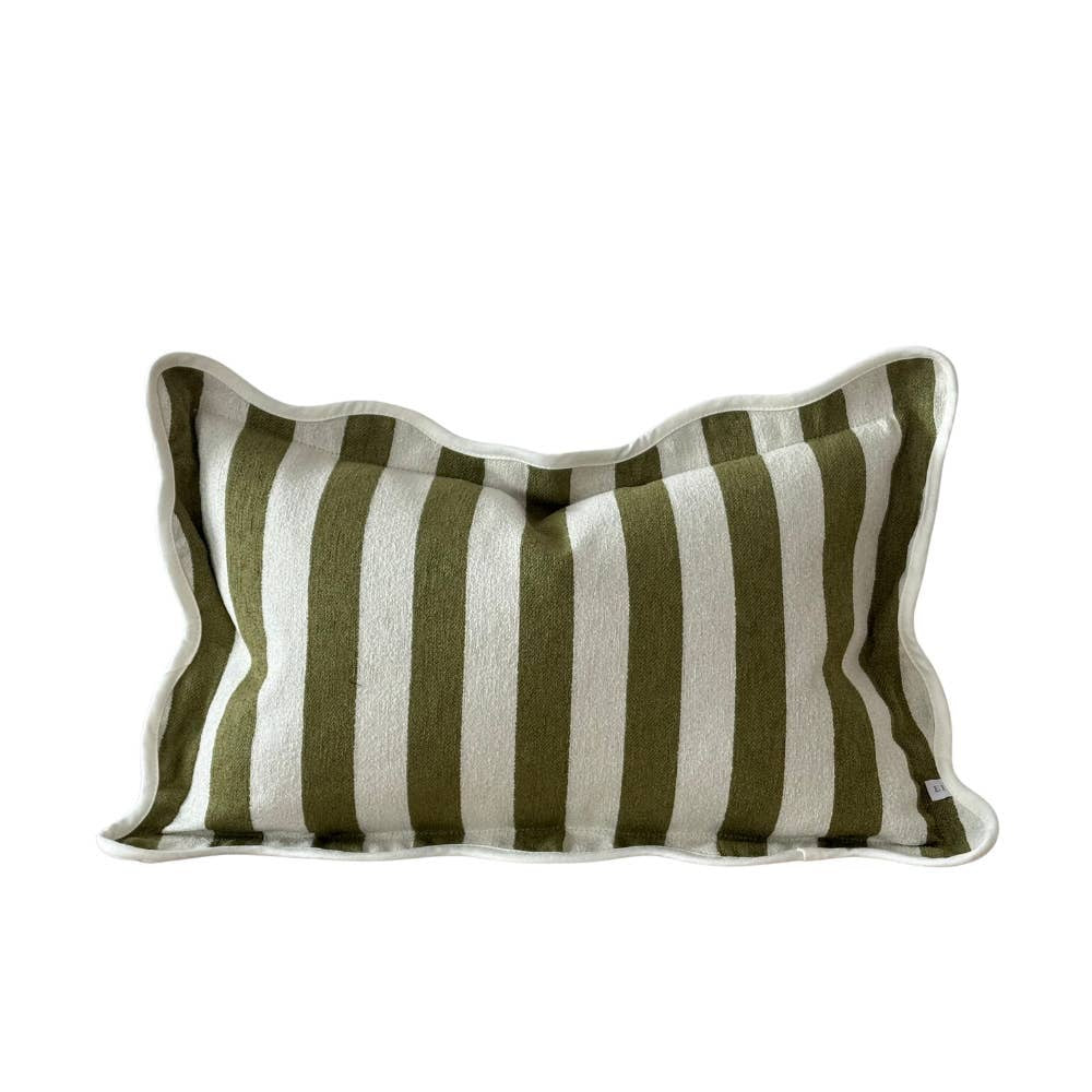 Scalloped Edge Cushion Cover / Olive Stripe / 50 x 30 cm