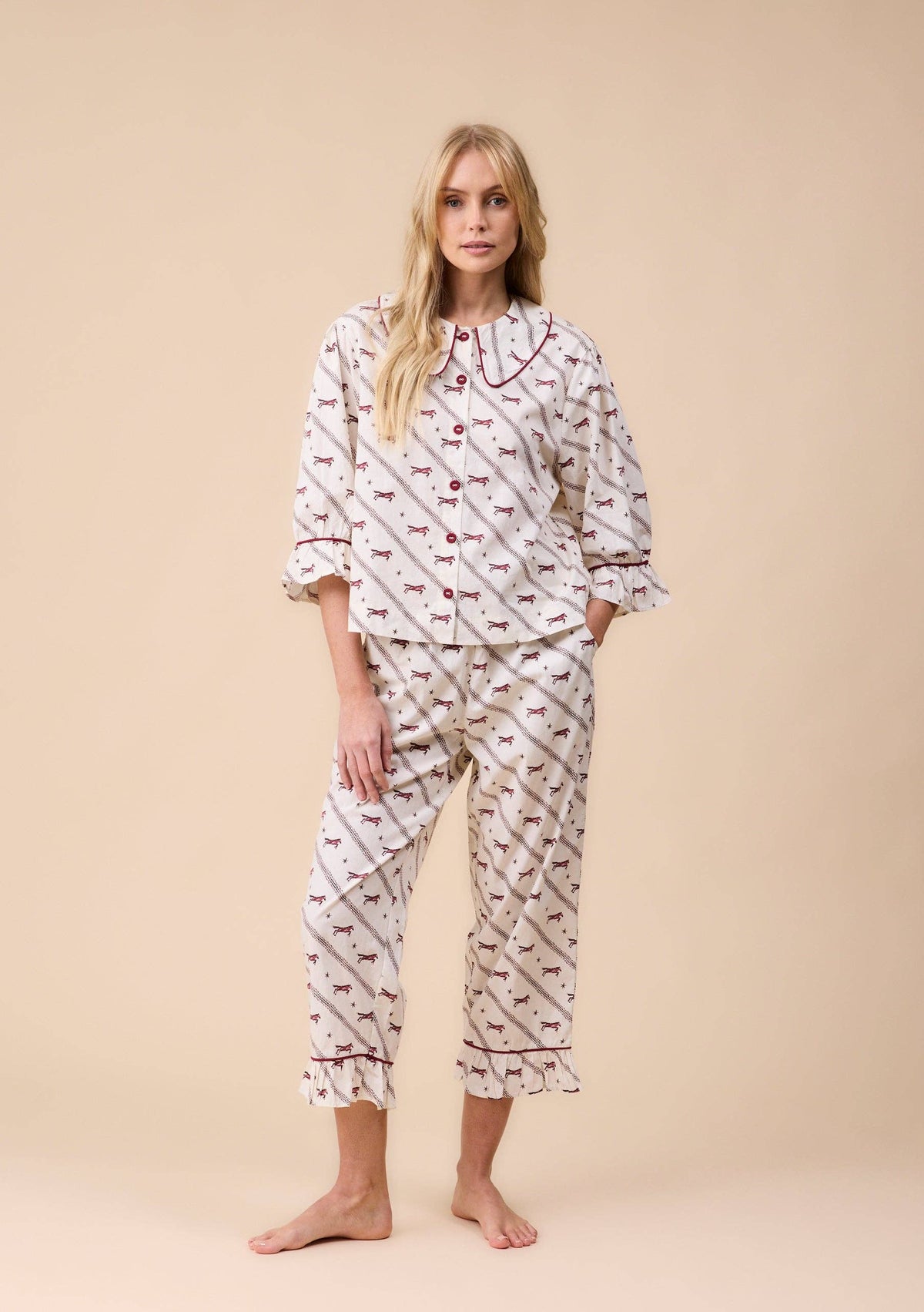 Cropped Cotton Pyjamas in Cream Gallop: L