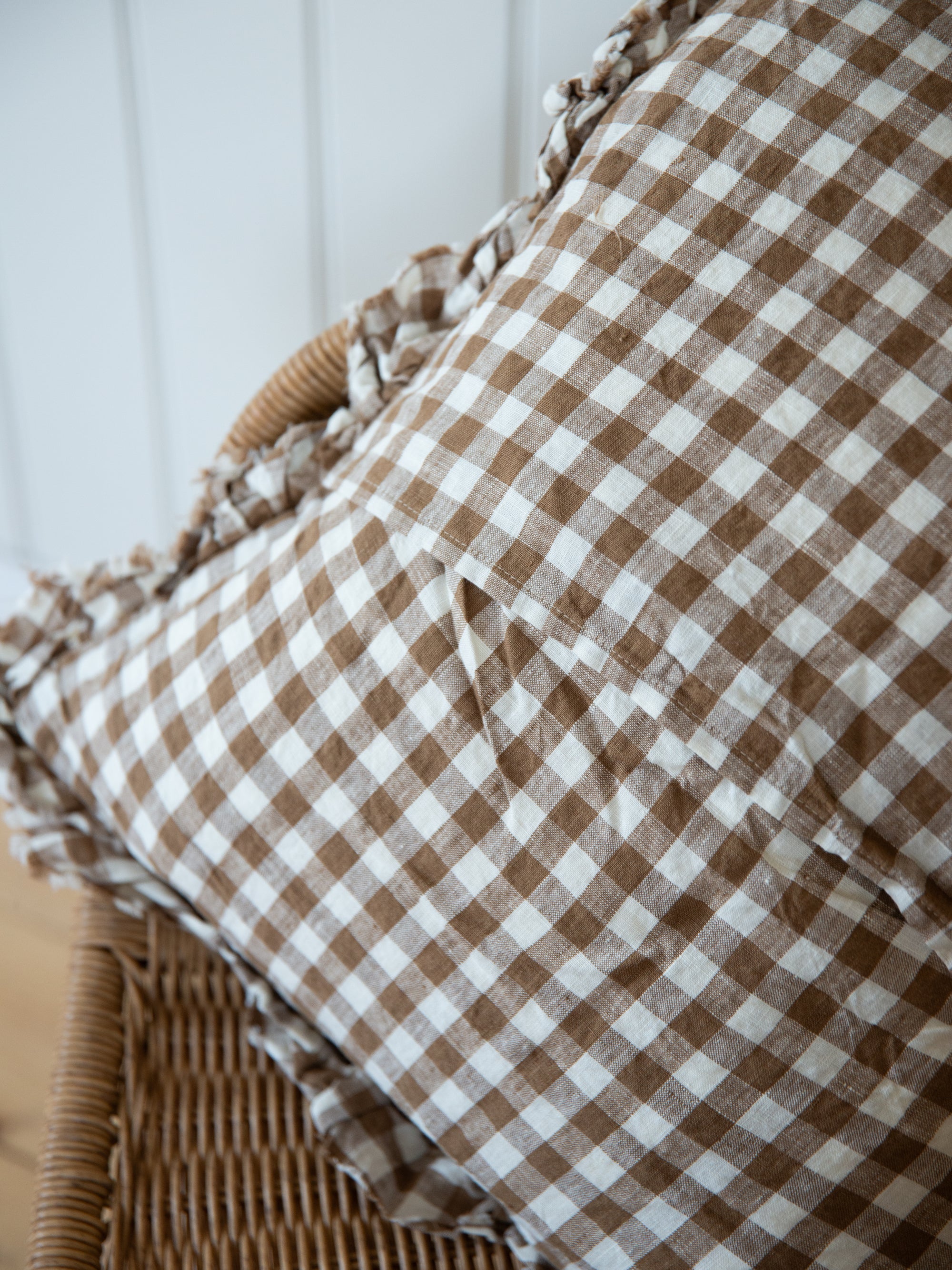 Linen Ruffe Cushion Cover / Brown Gingham / 45 x 45 cm
