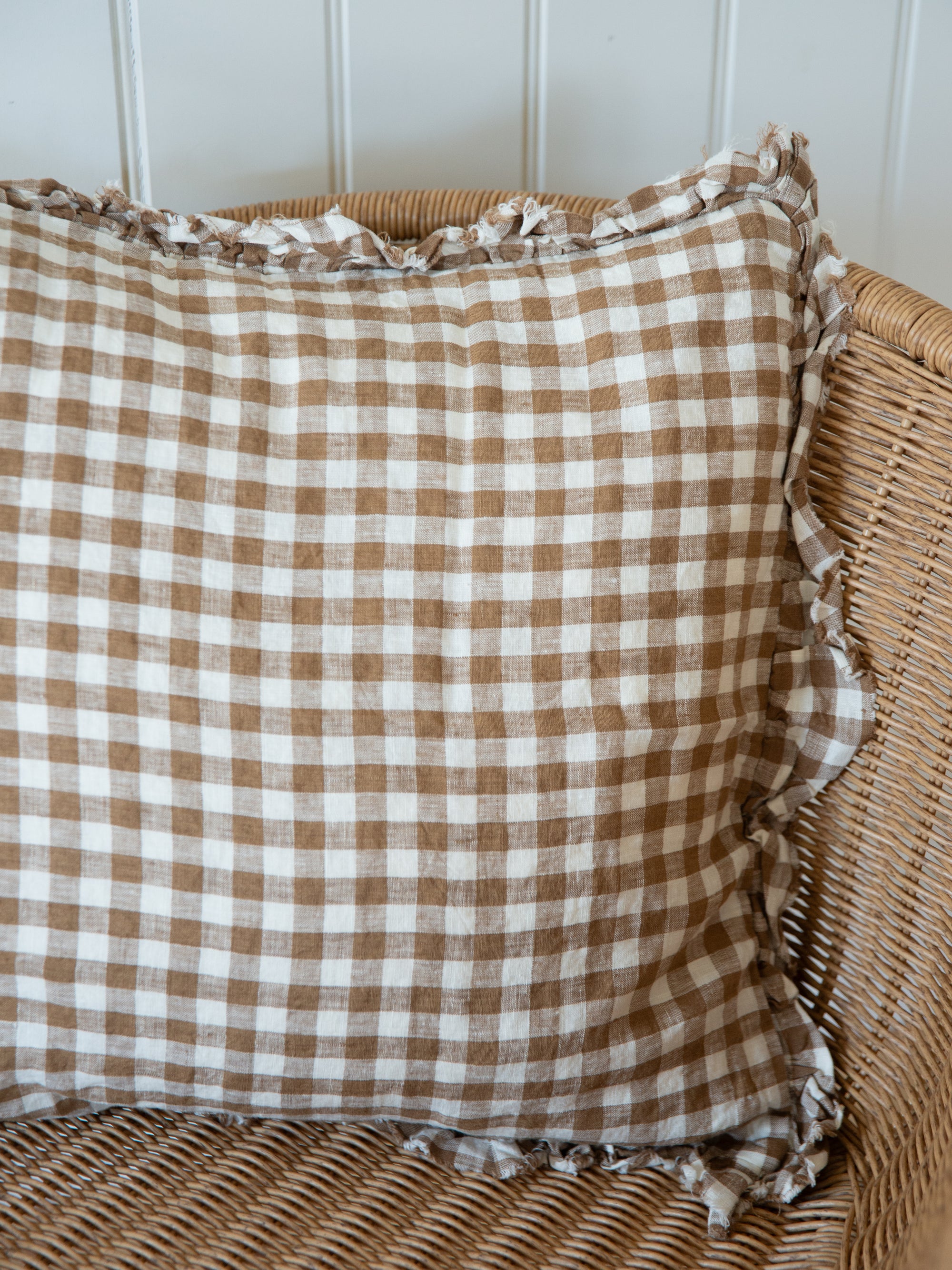 Linen Ruffe Cushion Cover / Brown Gingham / 45 x 45 cm