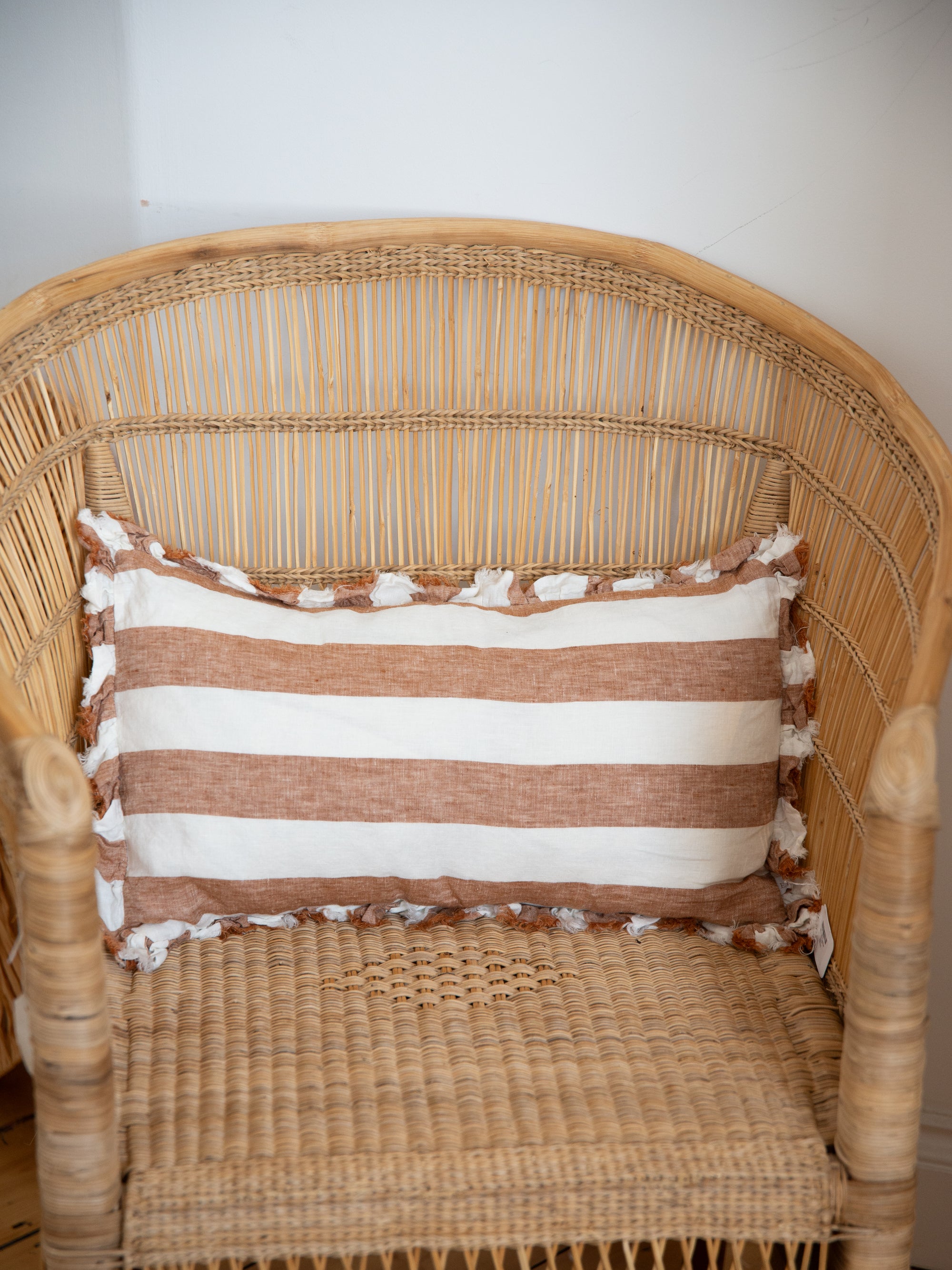 Linen Ruffle Cushion Cover / Rust Wide Stripe / 50 x 30 cm
