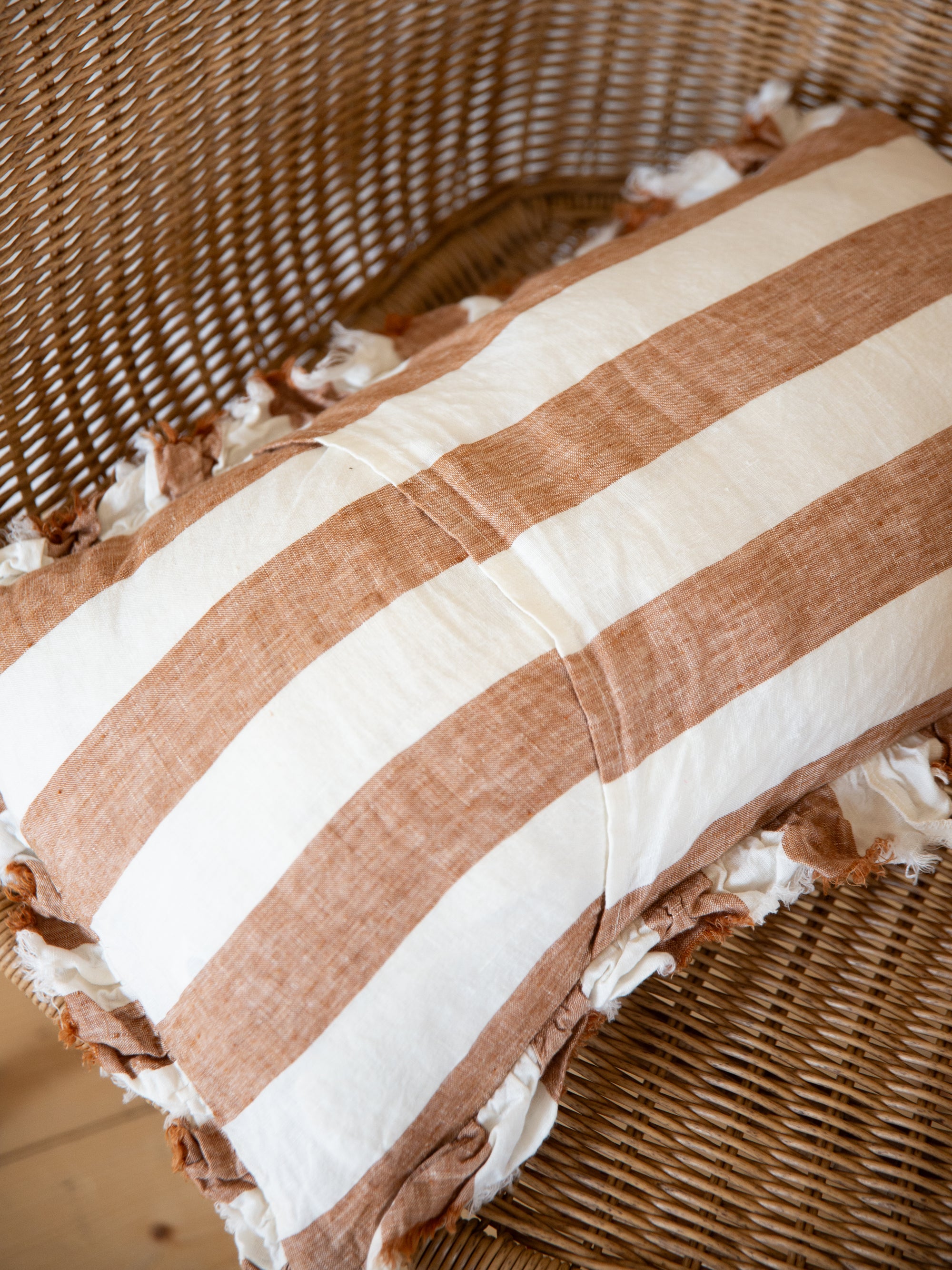 Linen Ruffle Cushion Cover / Rust Wide Stripe / 50 x 30 cm