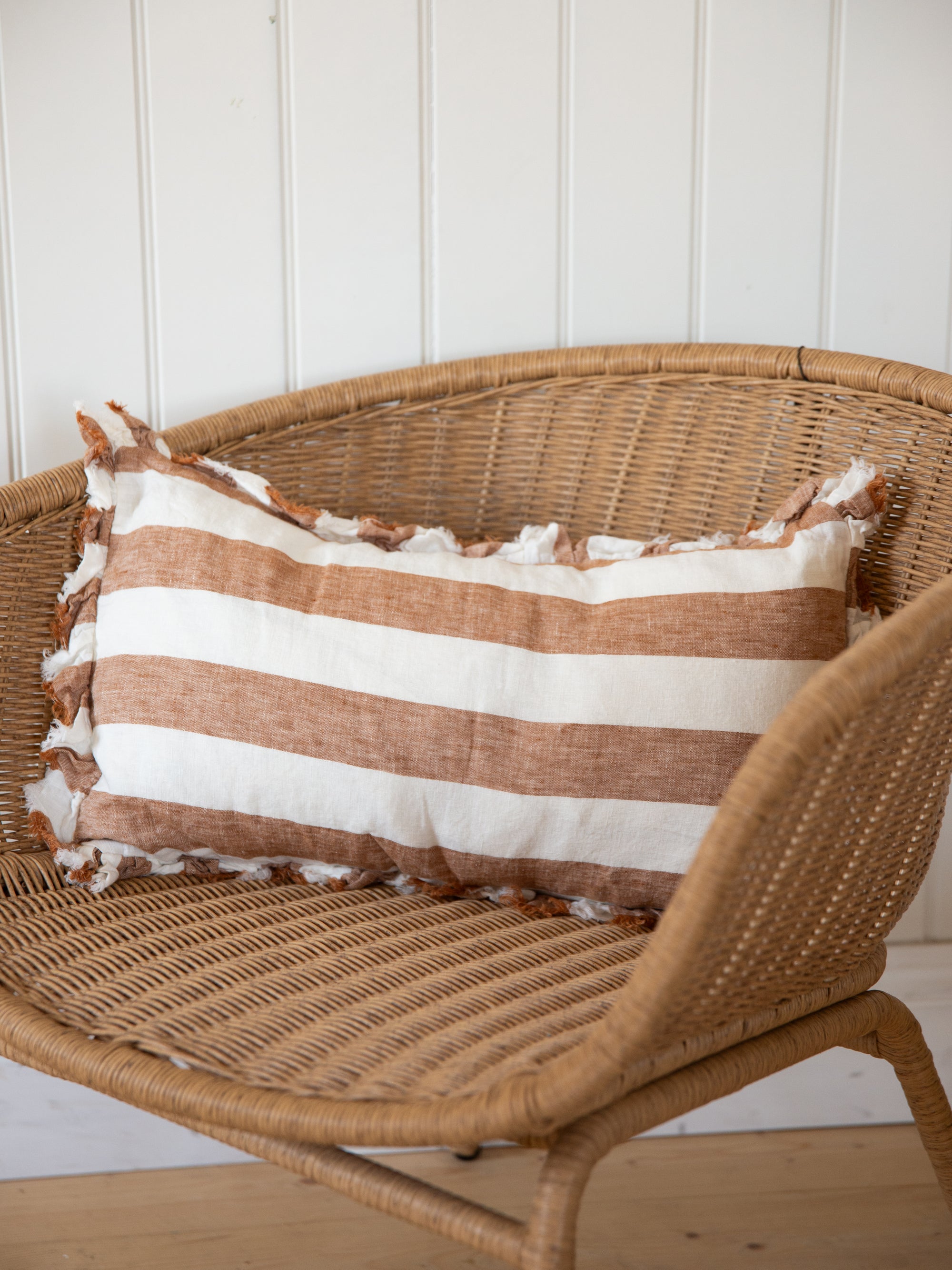 Linen Ruffle Cushion Cover / Rust Wide Stripe / 50 x 30 cm