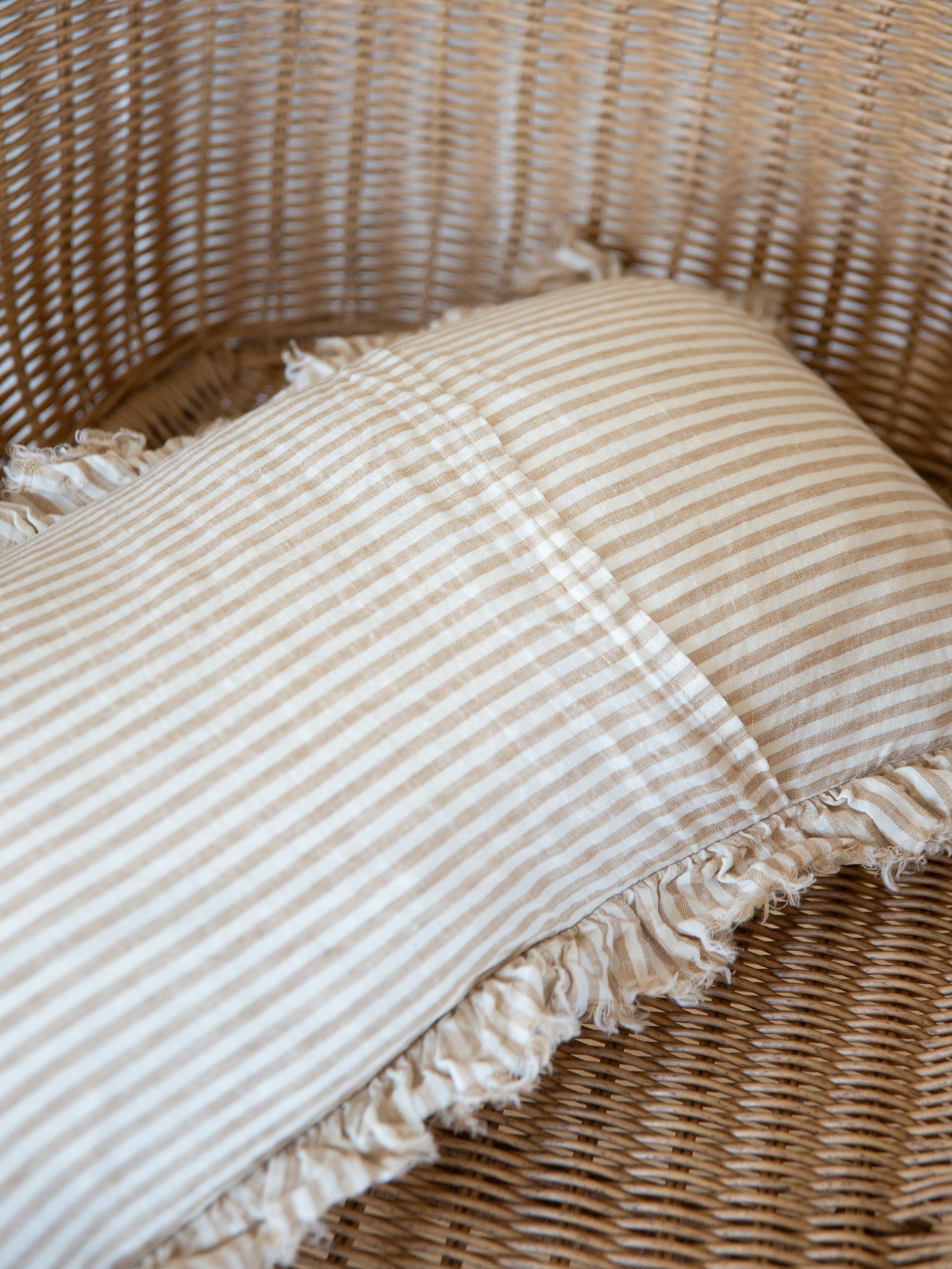 Linen Ruffle Cushion Cover / Light Brown Stripe / 50 x 30 cm