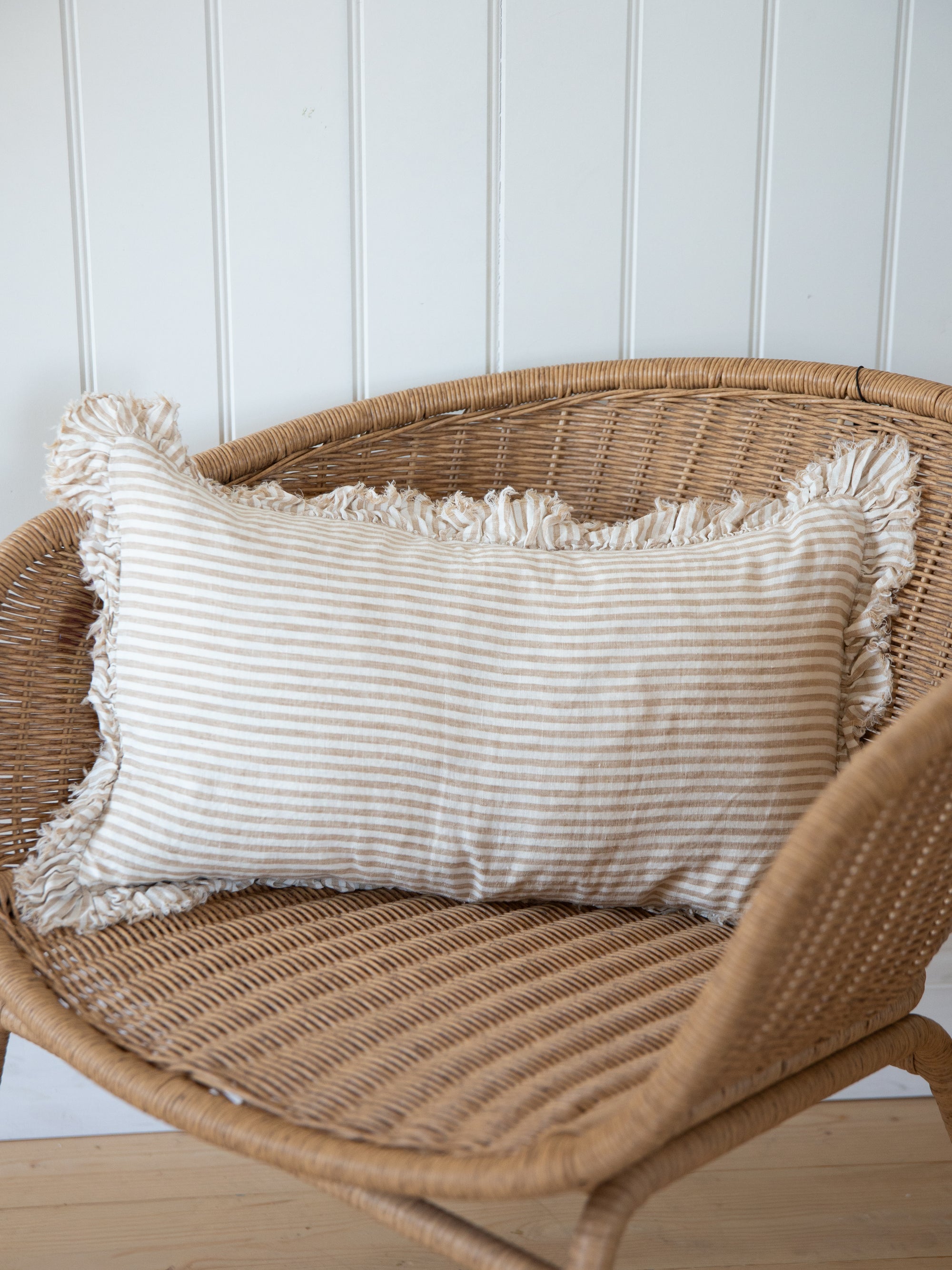 Linen Ruffle Cushion Cover / Light Brown Stripe / 50 x 30 cm