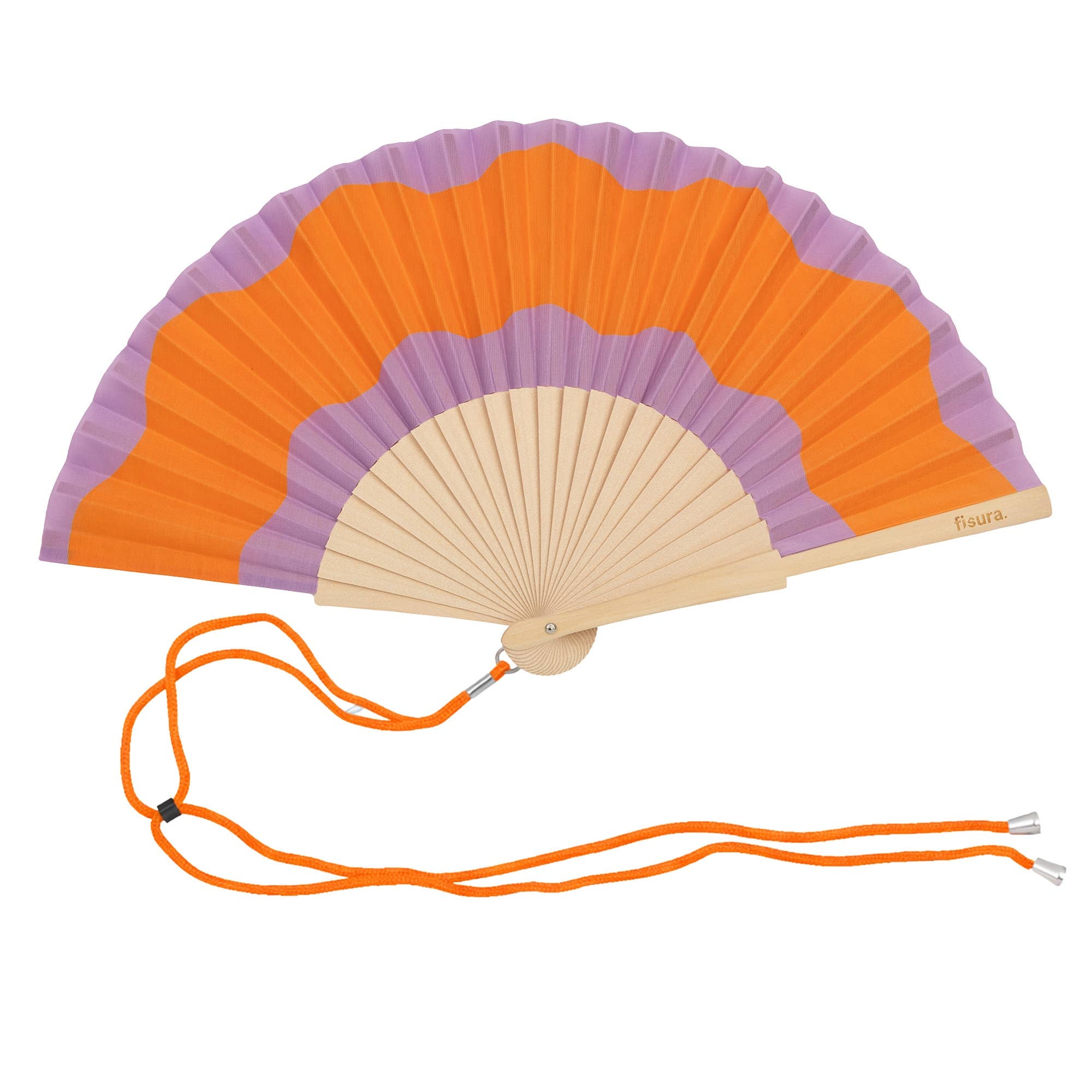 Orange &amp; Purple Wave Print Wooden Hand Fan
