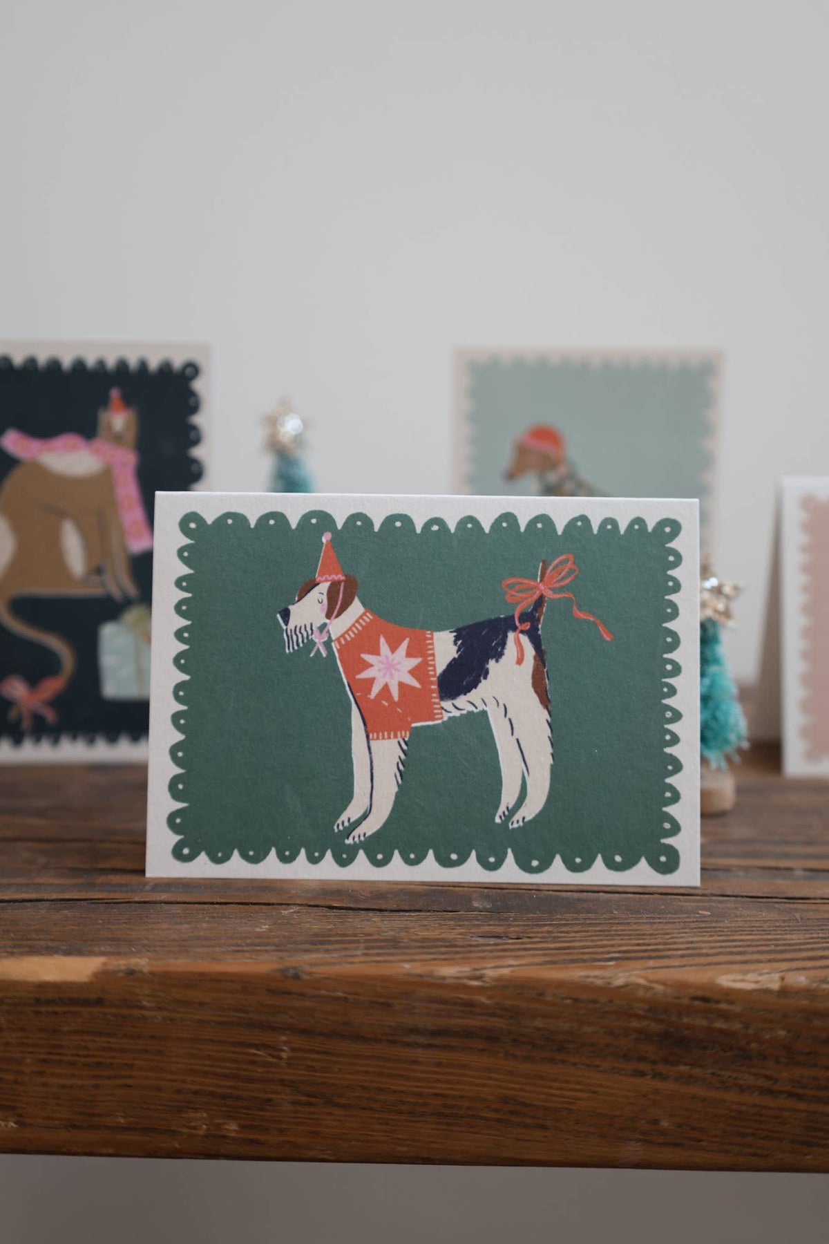 Green Festive Dog Card
