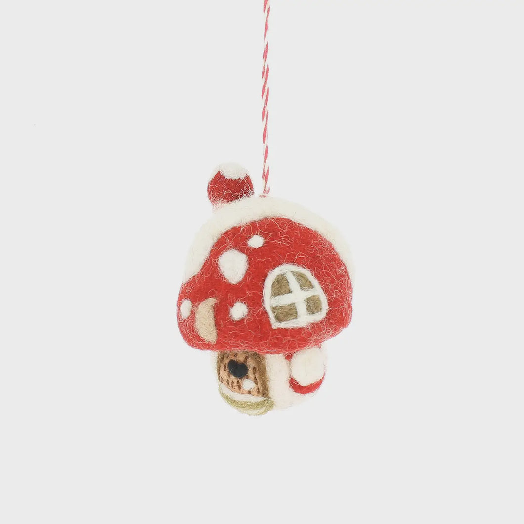 Felt Mushroom House Hanging Decoration