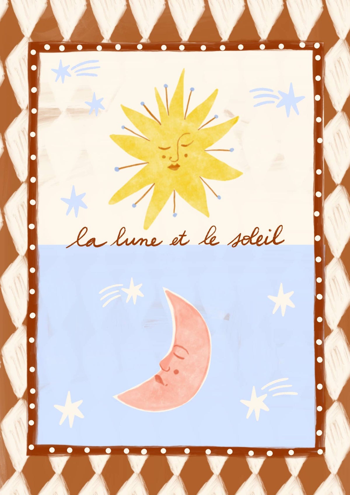 Folk La Lune et Le Soleil Print / A4
