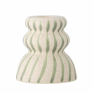 Gabin Striped Candle Holder / Green