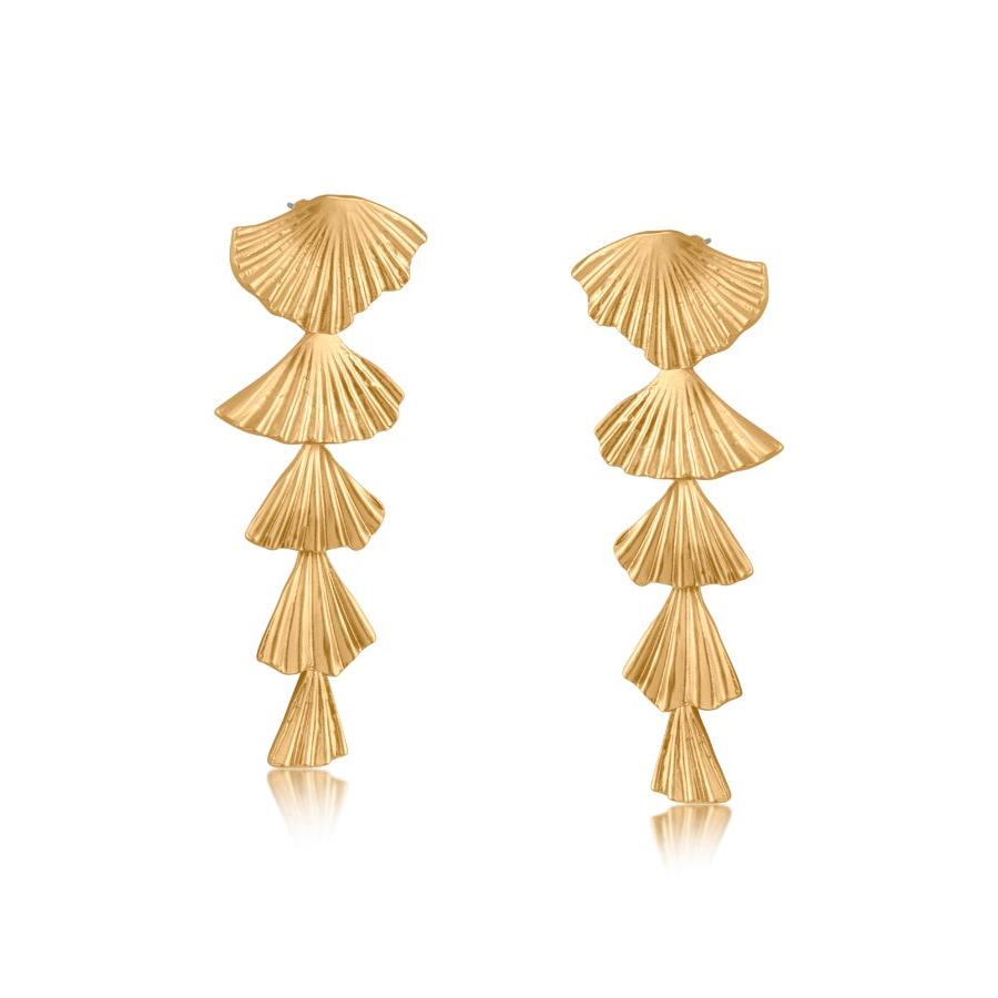 Freya Long Fan Shape Earrings / Gold