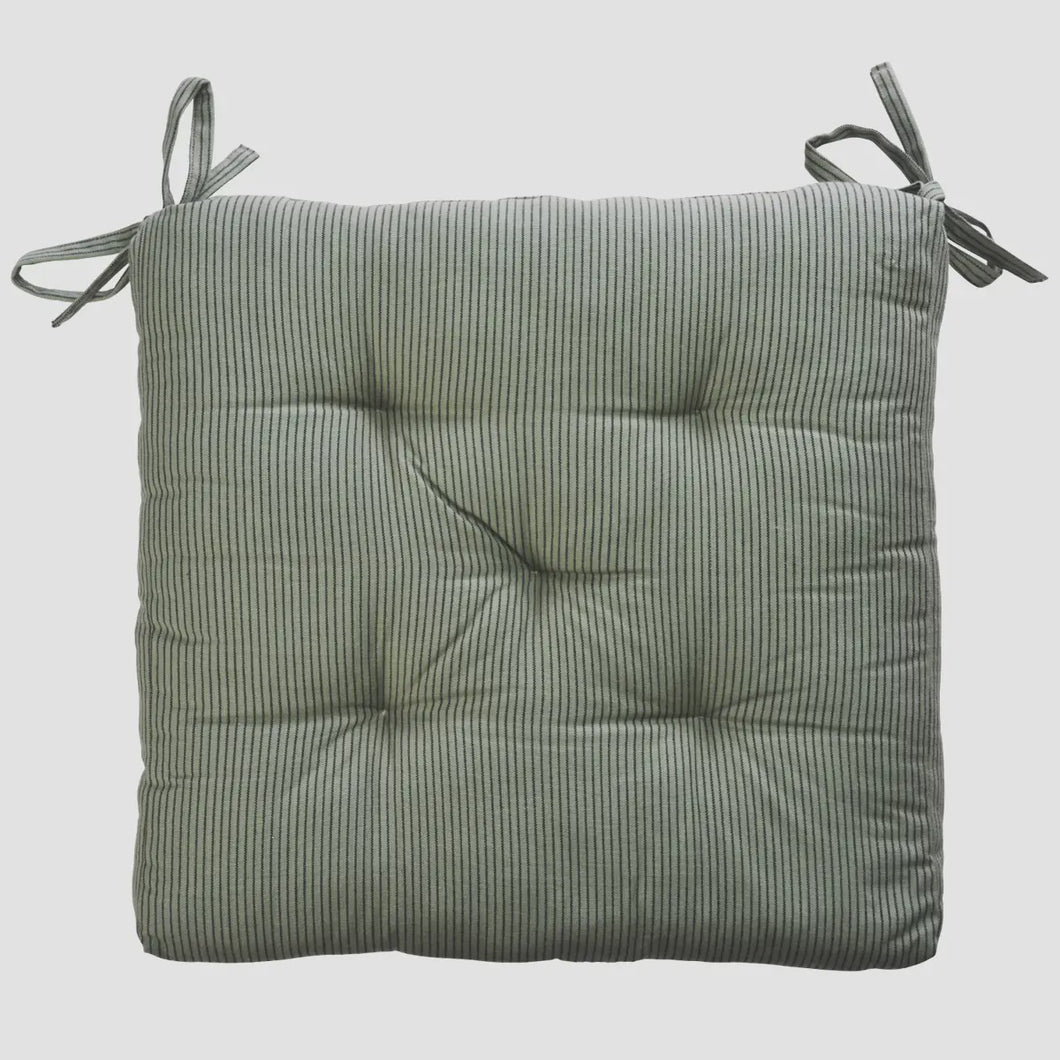 Green Striped Cotton Chair Pad