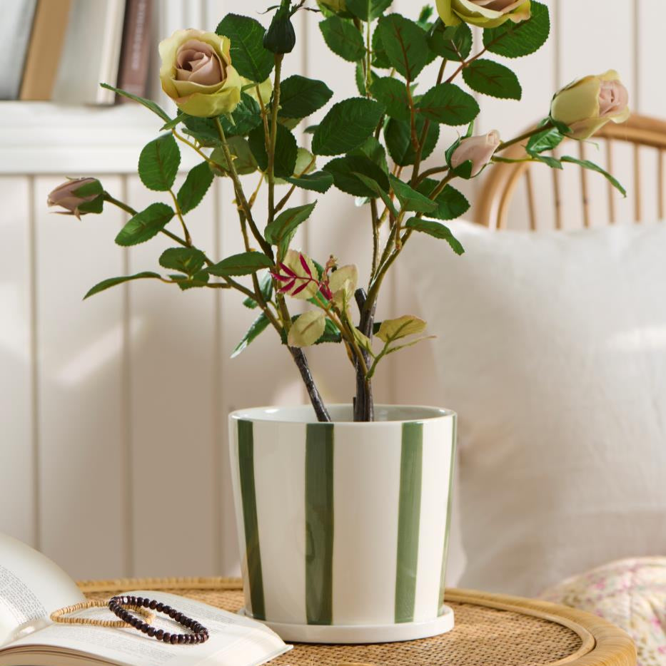 Palermo Green Striped Planter with Saucer / Sizes