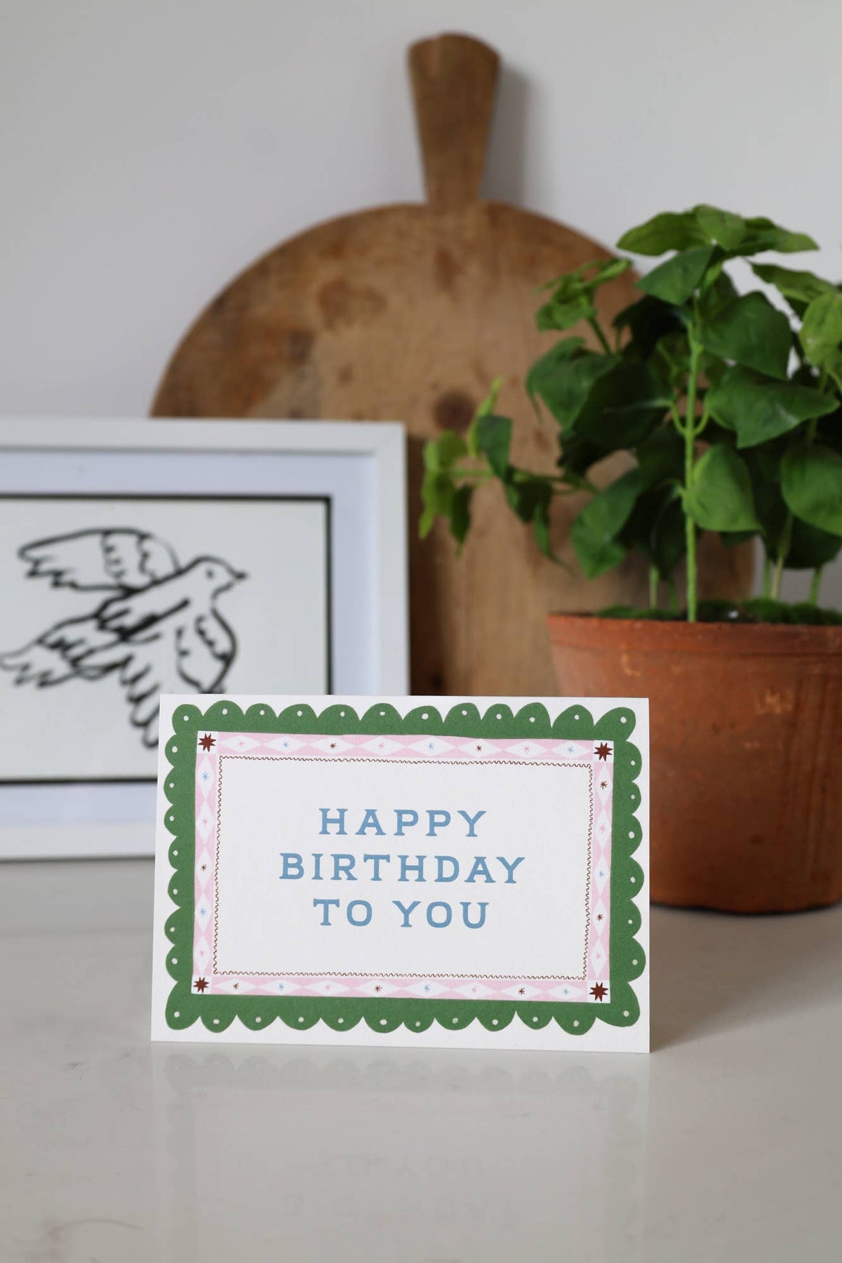 Green Scalloped Border Happy Birthday Card