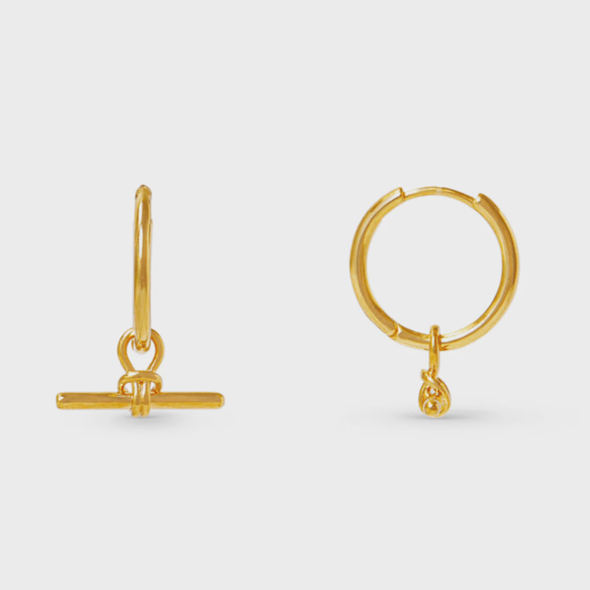 Dainty T-Bar Knot Hoop Earrings / 18K Gold Plated