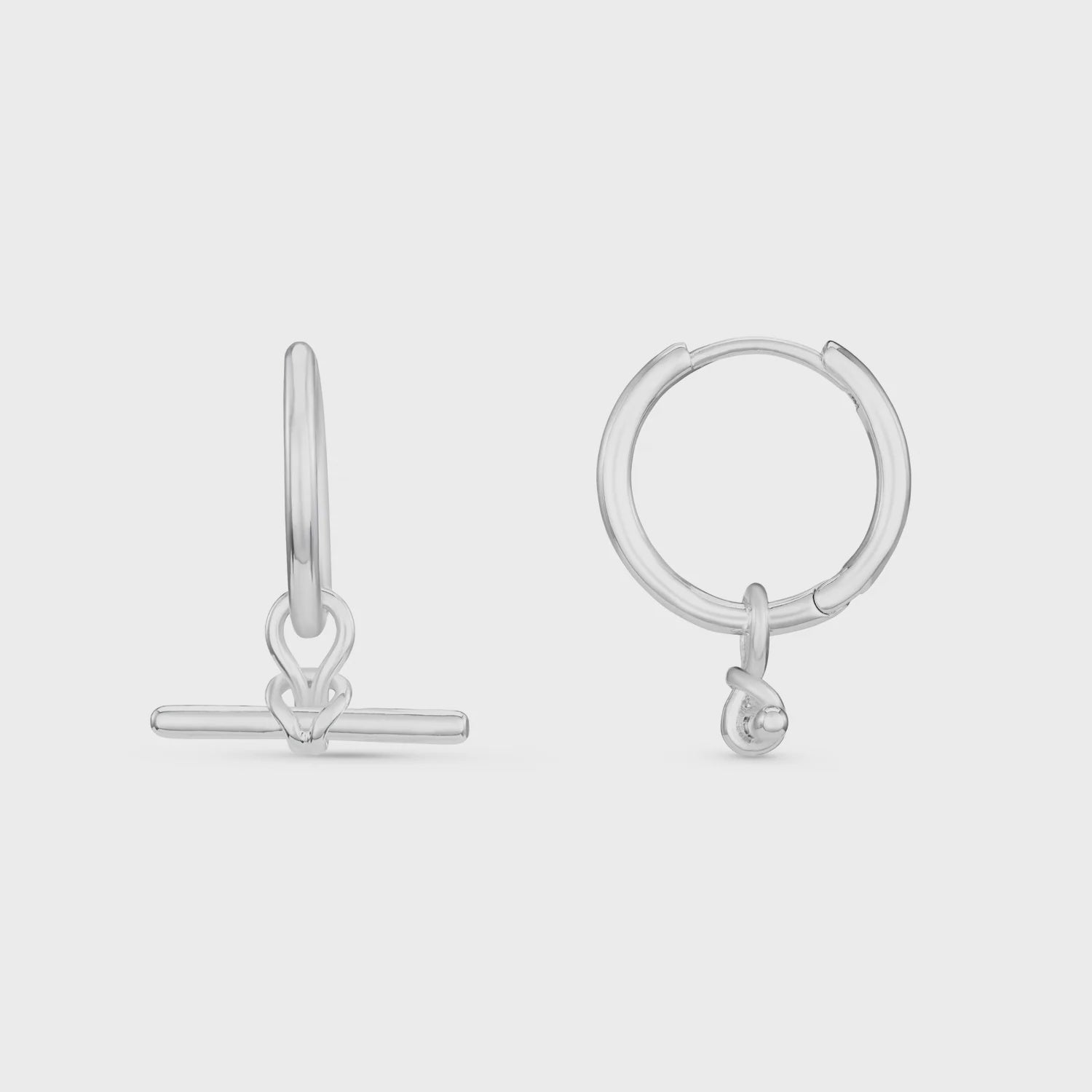 Dainty T-Bar Knot Hoop Earrings / 925 Silver Plated