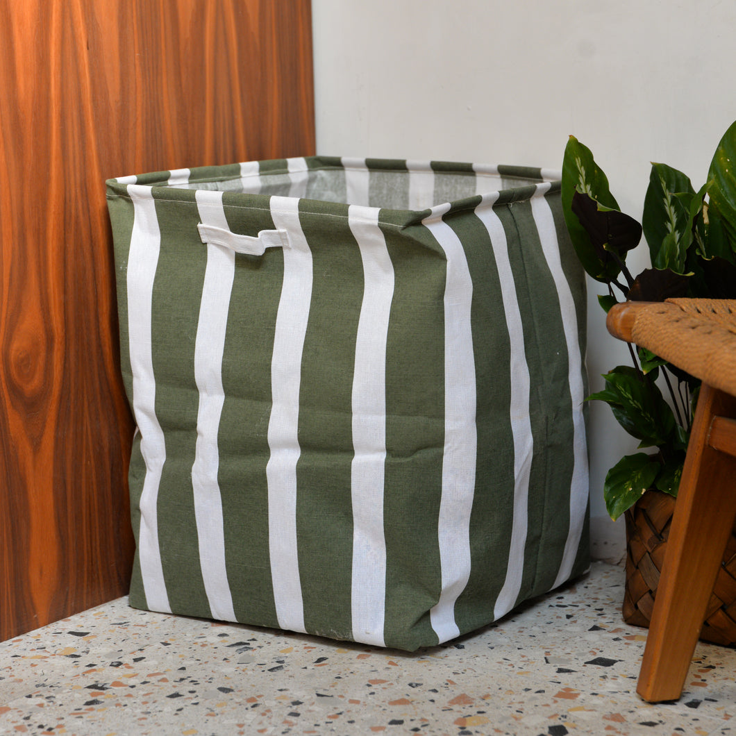 Laundry Storage Basket/ Green Stripe or Brown Stripe