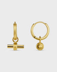 Luxe Linear T-Bar Drop Hoop Earrings / Waterproof 18K Gold or 925 Silver Plated