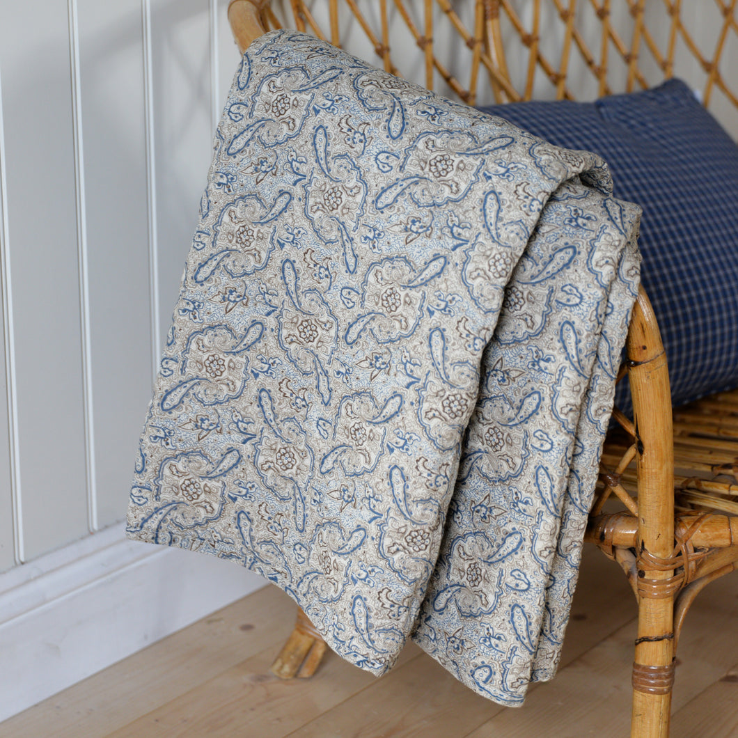 Blue and Beige Paisley Cotton Quilt
