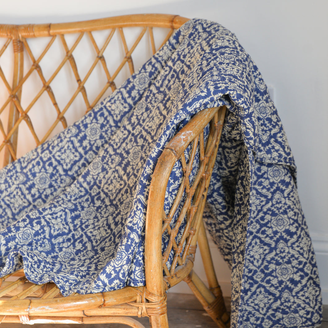 Block Patterned Blue Quilt