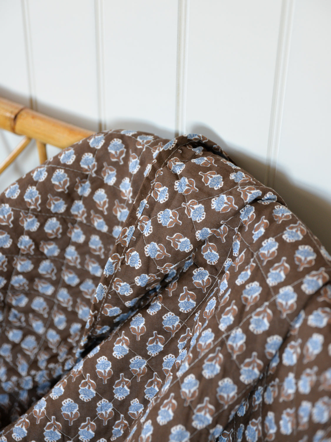Brown and Blue Floral Quilt