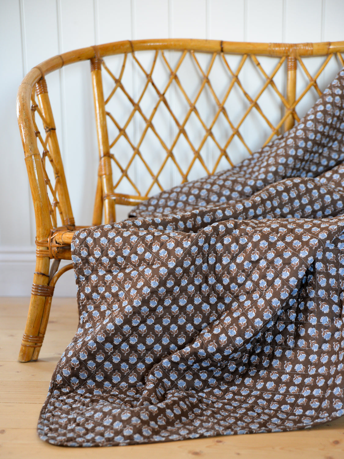 Brown and Blue Floral Quilt