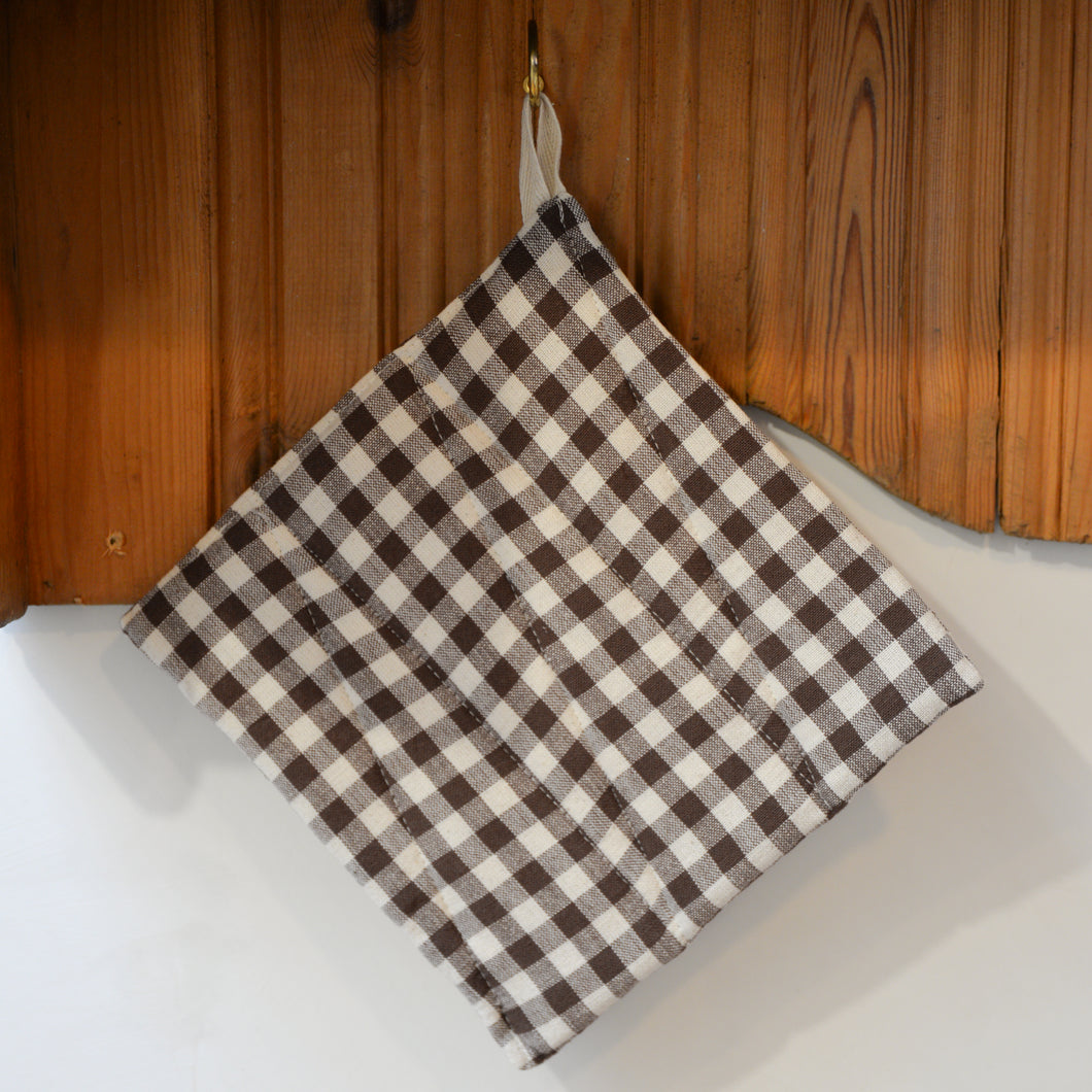 Brown and White Gingham Check Pot Holder