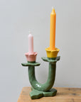 Ceramic Candle Holder with Yellow & Pink Flowers