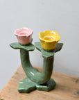 Ceramic Candle Holder with Yellow & Pink Flowers
