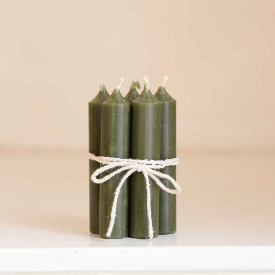 Set of Five Dinner Candles / Forest Green