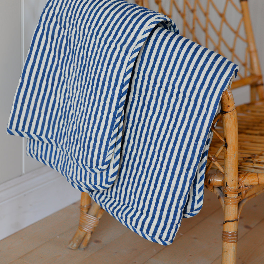Cream and Blue Striped Quilt