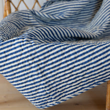 Load image into Gallery viewer, Cream and Blue Striped Quilt