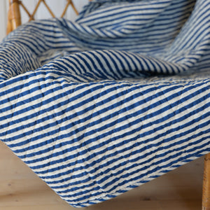 Cream and Blue Striped Quilt