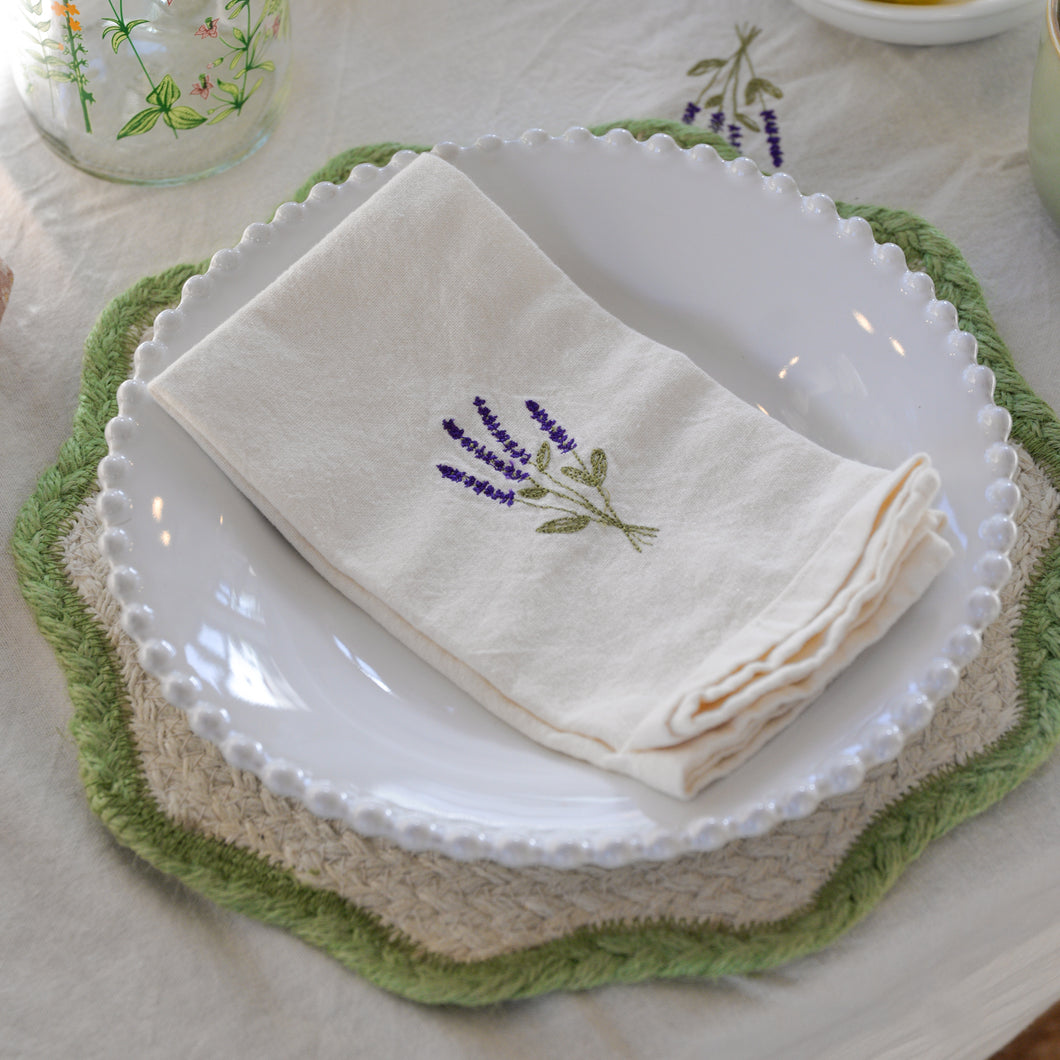 Embroidered Cotton Napkin / Floral Lavender