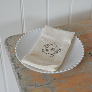 Embroidered Linen Napkin / Mistletoe