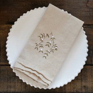 Embroidered Linen Napkin / Mistletoe