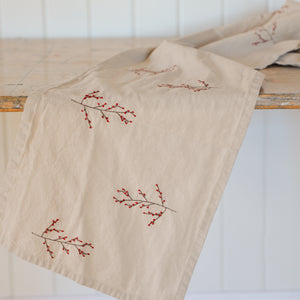 Embroidered Table Runner / Winter Berries