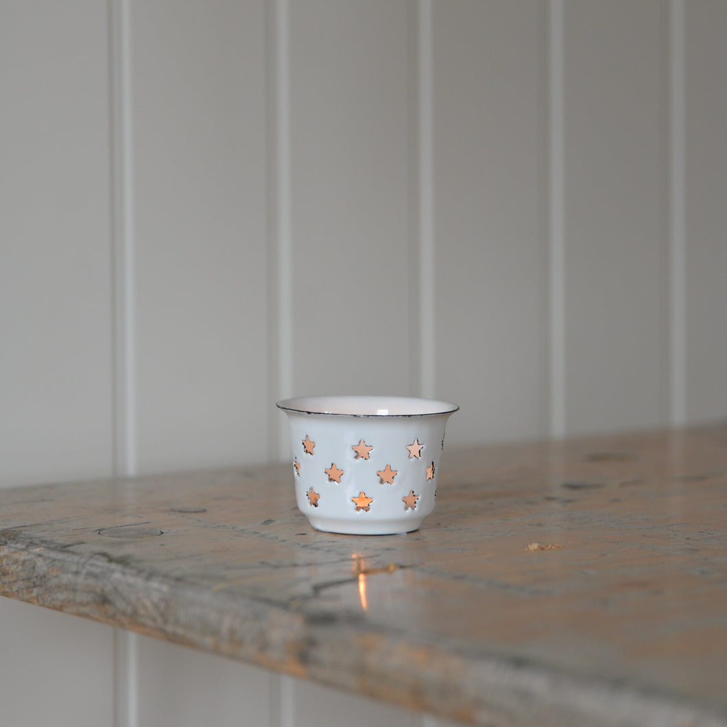 Enamel Star Tealight Holder / White