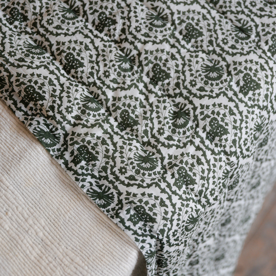 Green and White Floral Soft Cotton Quilt