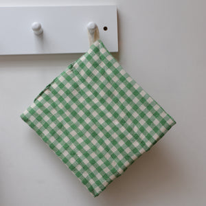 Green and White Gingham Check Pot Holder