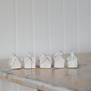 Mini White Ceramic House Hanging Decoration