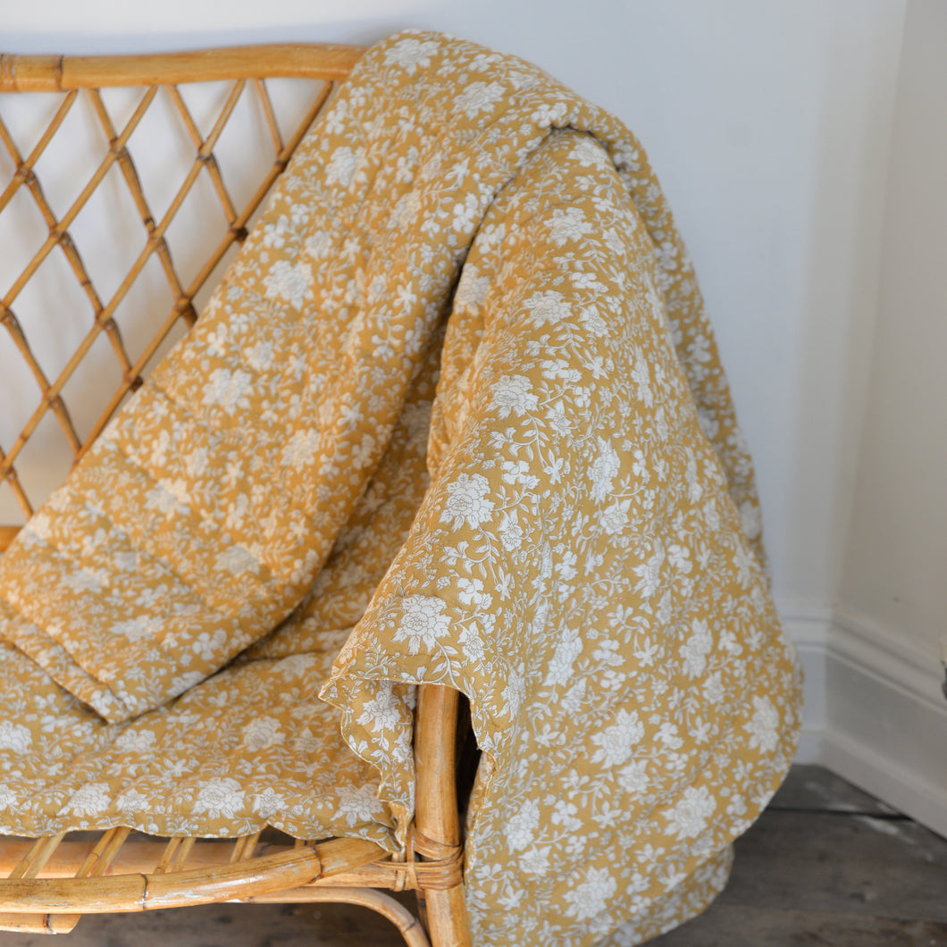 Mustard Yellow and White Floral Soft Cotton Quilt