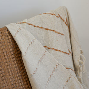 Natural Cotton Throw With Brown Stripes