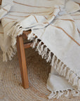 Natural Cotton Throw With Brown Stripes