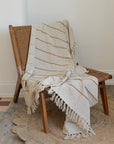 Natural Cotton Throw With Brown Stripes