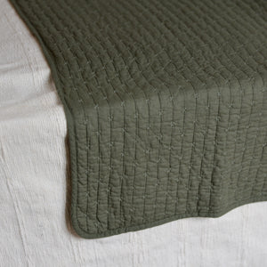 Olive Green Quilt With Cross Stitches