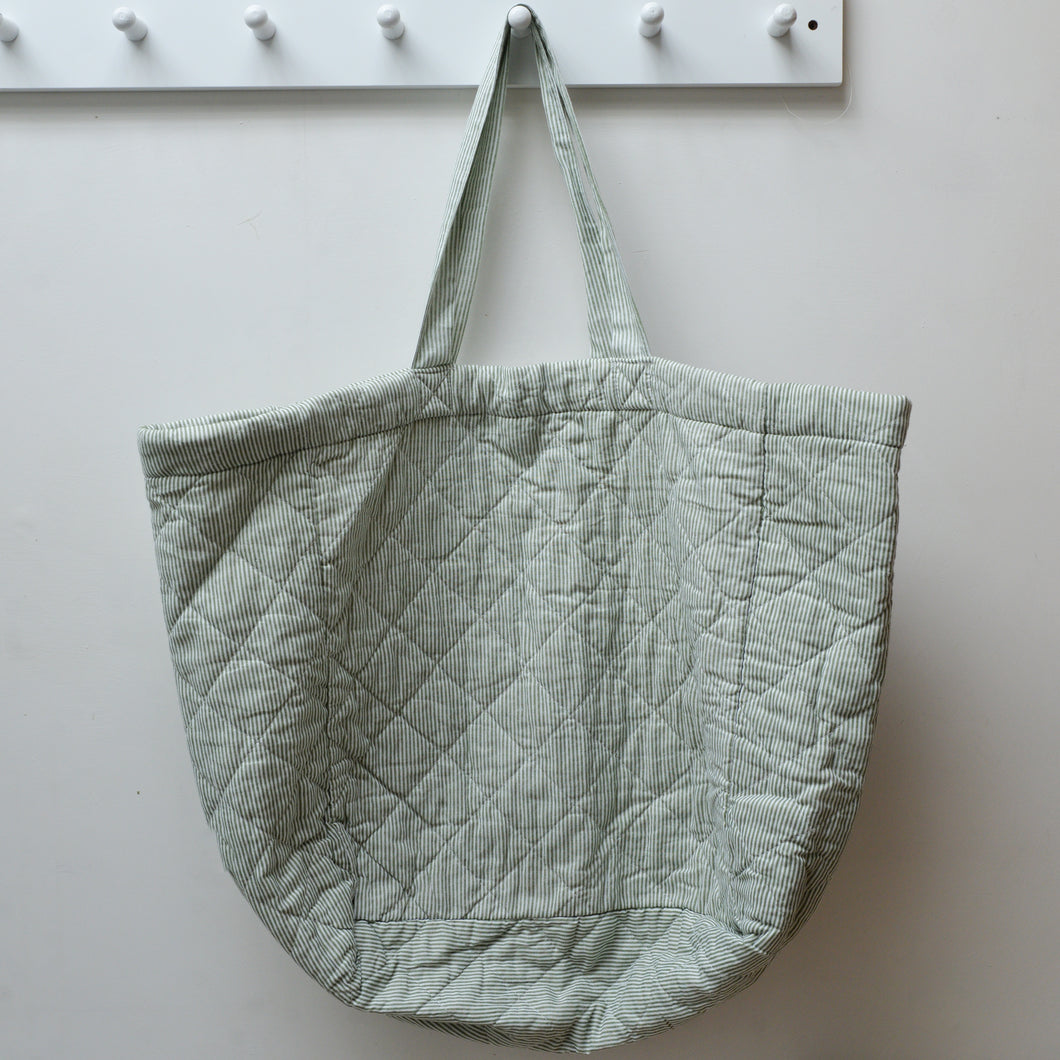 Quilted Over-Sized Bag / Green Stripes