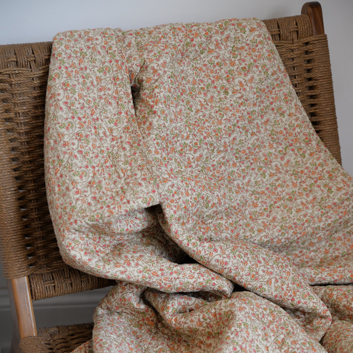 Red and Orange Floral Cotton Quilt