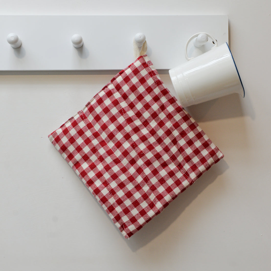 Red and White Gingham Check Pot Holder