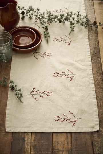 Embroidered Table Runner / Winter Berries